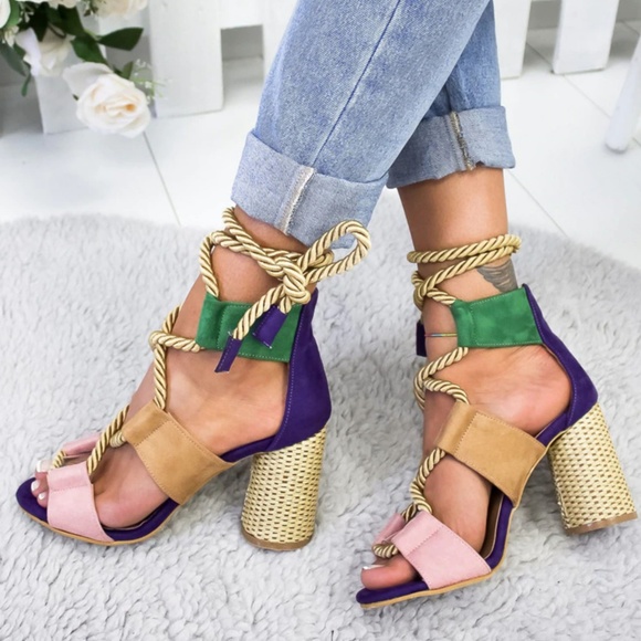 New! Women's Hemp Rope Lace Up Platform Sandals - Picture 2 of 5